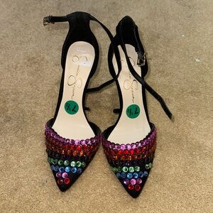 Jessica Simpson colorful gem rhinestone heels